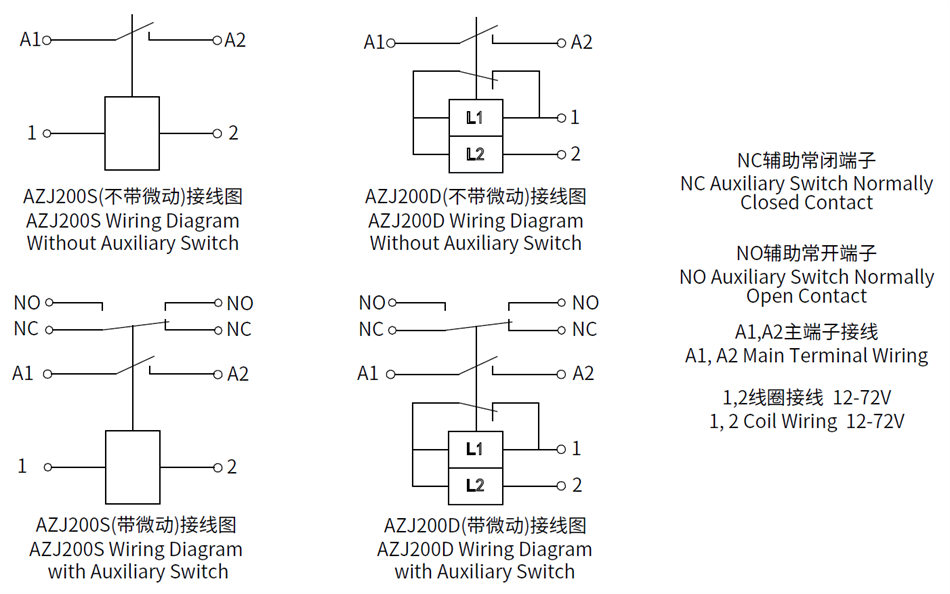 Double Coil AZJ200D SPST NO DC Contactor for Forkllift